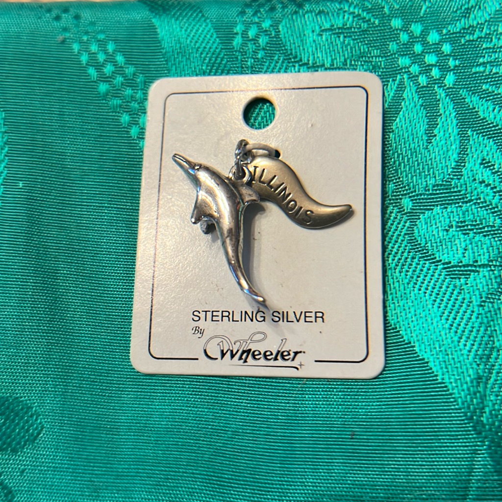 Wheeler Sterling Silver Dolphin Charm/Illinois Souvenir. Made In Usa.
